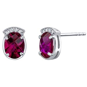 Peora 925 Sterling Silver Aura Stud Earrings for Women in Various Gemstones, 8x6mm Oval Cut, Friction Backs