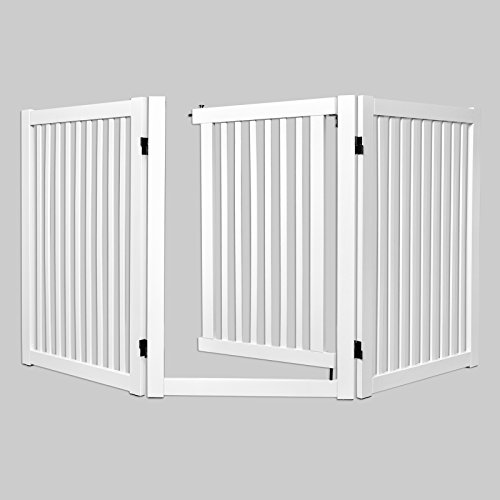 WELLAND Freestanding Wood Pet Gate with Walk Through Door, 66Inch
