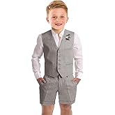 Boys Linen Suit Summer Shorts Suits for Boys 2 Pieces Slim Fit Kids Tuxedo Beach Wedding Outfit Linen Short Suit Set