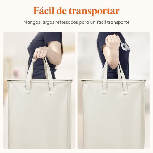 Cesto Ropa Sucia Estrecho con Tapa, Cesta Ropa Sucia con Asas Extendidas, Cesta de Almacenamiento, Cubo Ropa Sucia Pequeño Plegable para Baño, Dormitorio, Lavadero, 65 L, Blanco