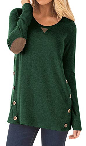 HARHAY Women's Long Sleeve Faux Suede Casual Blouse Tunic Shirt Tops Army Green-L