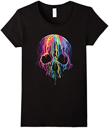 Womens Colorful Melting Skull Art Graphic Halloween TShirt Small Black