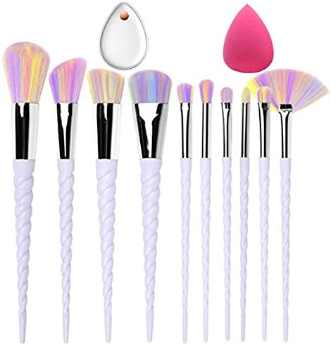 Makeup Brush Set 12 Piece DLFE Professional Makeup Brushes Synthetic Kabuki Premium Eyeshadow Makeup Brushes with Makeup Sponge(10+2pcs,Colorful)