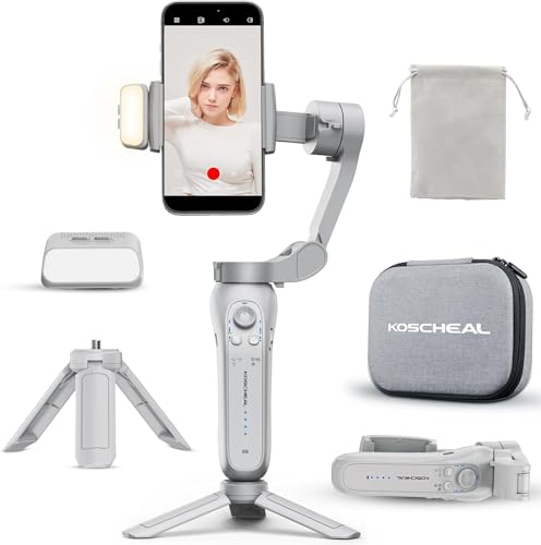 KOSCHEAL Cell Phone Stabilizer, Portable and Foldable 3-Axis Gimbal Stabilizer, Ideal for Vlogging, Youtube, TikTok and Vlog Live for Android and iOS