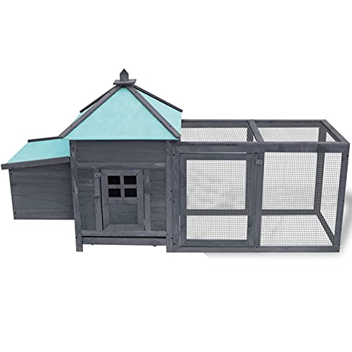 Ksodgun Hühnerstall GroÃer hölzerner Hase im Freien Henne Stall Hühnerkäfig mit Belüftungstür mit Nistkasten Grau 193x68x104 cm Massives Firwood – Bild 3