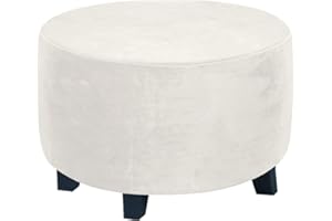 Round Ottoman Slipcover Ottoman Covers Footstool Protector Covers Storage Stool Plush Velvet Stretch with Elastic Bottom (Ivo