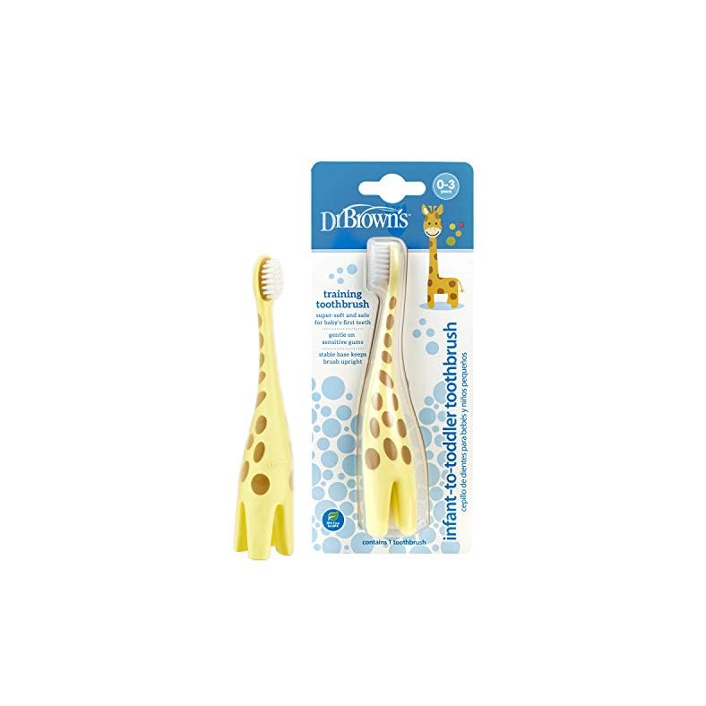 Dr. Brown’s Infant-to-Toddler Training Toothbrush, Soft for Baby’s First Teeth, Giraffe, BPA Free, 0-3 Years