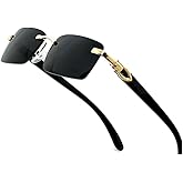 Mens Gold Frame Black Tint Rimless Square Trendy Cool Woodgrain Vintage 90's Old School Dark Tint Shades Retro Rectangular Men Hip Hop Sunglasses