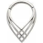 Pierced Owl 16GA 316L Stainless Steel Triple Cross Pattern Weave Teardrop Shaped Hinged Segment Ring