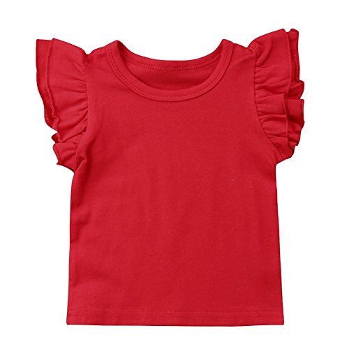 Infant Toddler Baby Girl Top Basic Plain Ruffle T-Shirt Blouse Casual Clothes (6-12 Months, Red)