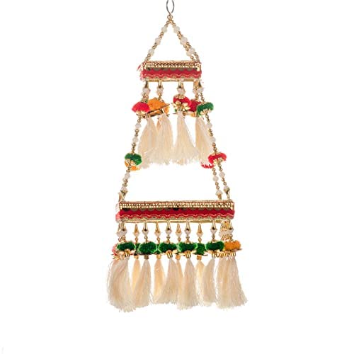 Centre Hanging Wall Jhoomar Golden Hangings Thanksgiving Decorative Ornament Party Decorations Indian Traditional Home Décor for Wedding New Year Festivities & Gifting (MULTI COLOUR WITH TASSELS)