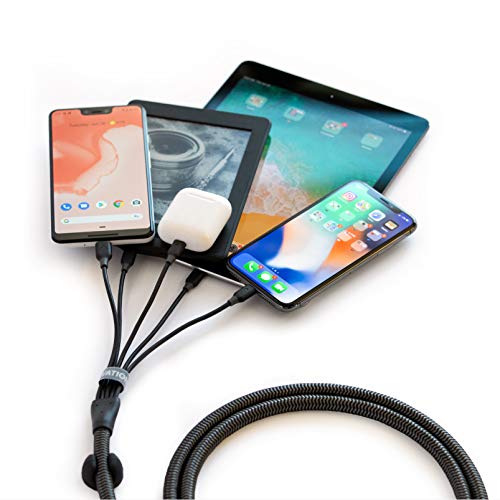 Elevation Lab Full Power Multi Port Family Charger Cord (with Power Supply- 9 ft) - 5 in 1 (NOT A Shared USB Port) 3 MFi Certified Lightning, USB C, Micro USB | iPhone, AirPods, iPad Pro Air
