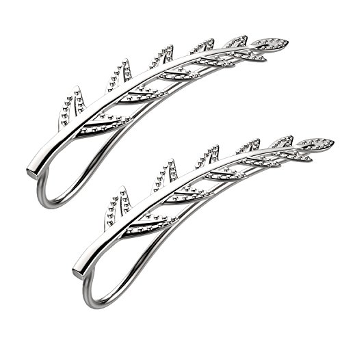Feramox Ear Crawler Cuff Earrings Sterling Silver Ear Climber Studs Olive Leaf Hypoallergenic