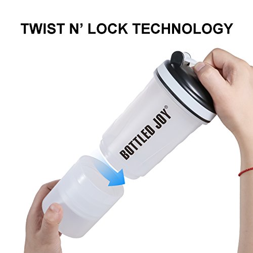 3 in 1 Protein Shaker Bottle BPA-Free Sports Water Bottle With Twist and Lock Storage Leakproof Mix Shake Bottle 20 oz 600ml White - Thumbnail 3