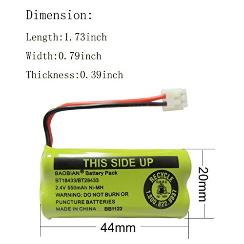 BAOBIAN BT18433 BT28433 Phone Battery for BT184342 BT284342 BT1011 BT-1011 AT&T Vtech CL80109 CS6209 TL90078 BT-8300 BATT-6010 Uniden CS6219 CS6229 BT-1018 BT-1022 (4Pack) - Thumbnail 2