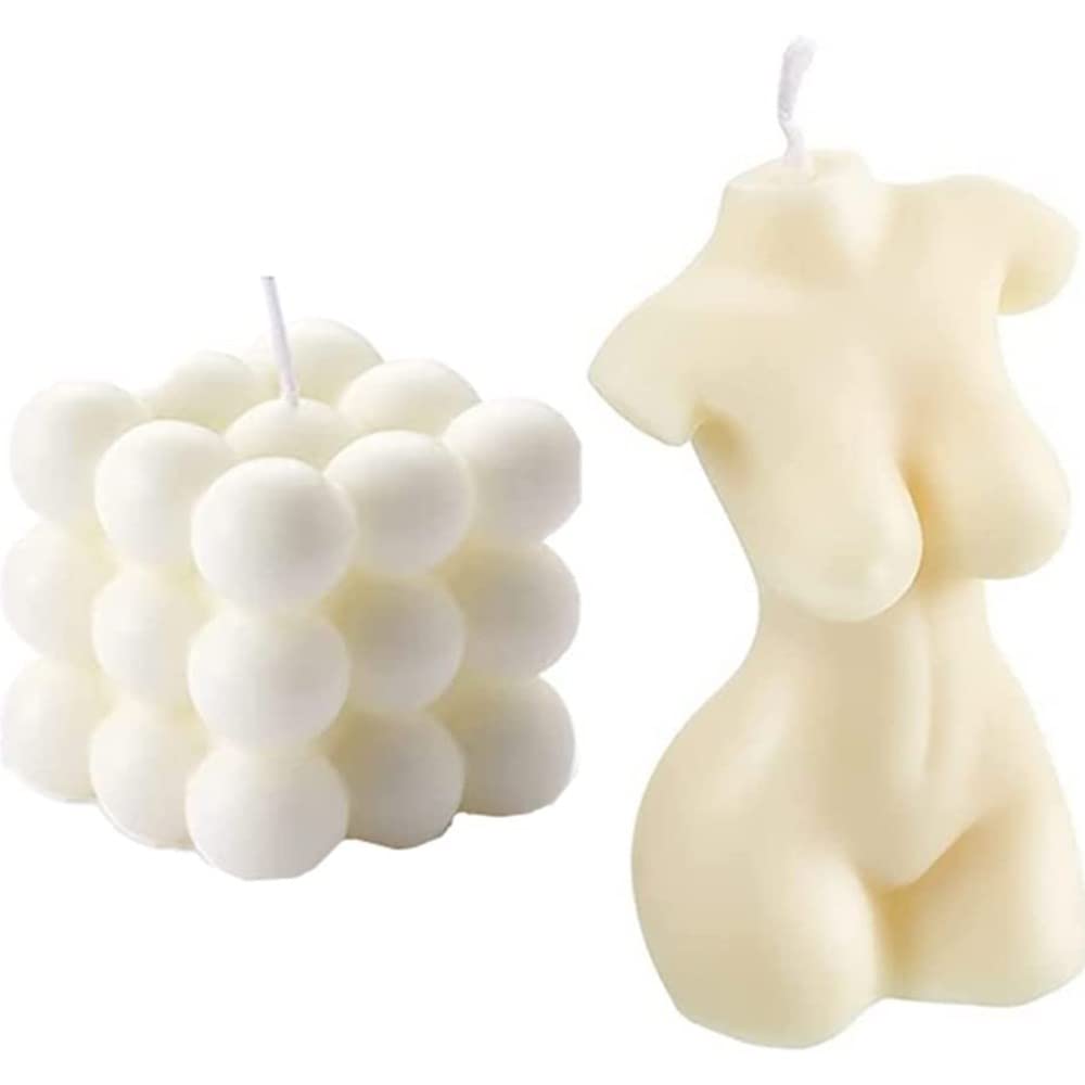 2 Pieces Bubble Candle - Cube Soy Wax, Female Body Shaped, Hand Poured Scented, Cute Wax Candles Home Decor and Gifting (Creamy White)