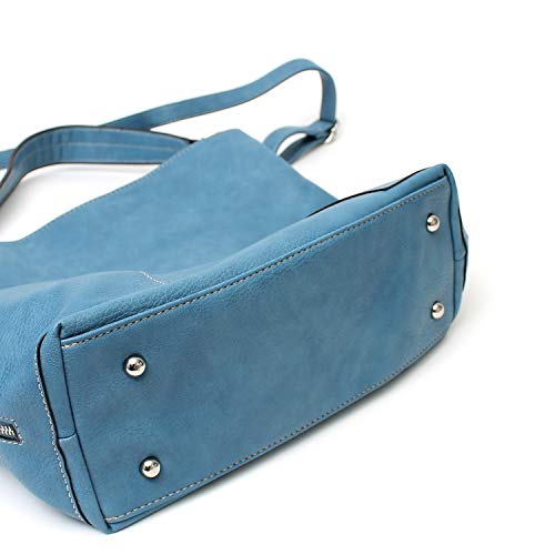 Americana Bucket Style Hobo Shoulder Bag with Big Snap Hook Hardware and Side Zipper Pocket