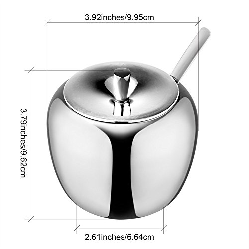 Emousport 18/8 Stainless Steel Apple Sugar Bowl Seasoning Jar Condiment Pot Spice Container Canister Cruet with Lid and Spoon - Thumbnail 4