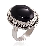 Chuvora 925 Oxidized Sterling Silver Natural Black Onyx Gemstone Oval Rope Edge Vintage Band Ring 6, 7, 8