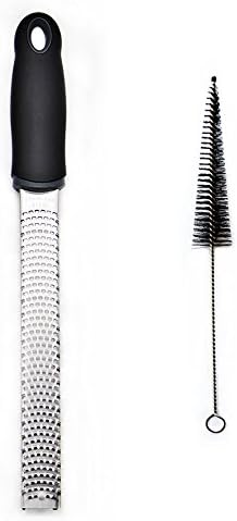 Aeaker Citrus Lemon Zester &amp; Cheese Grater - Parmesan Cheese, Lemon, Ginger, Garlic, Nutmeg, Chocolate, Vegetables, Fruits - Razor-Sharp Stainless Steel Blade Cleaning Brush Dishwasher Safe (Black)