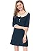 Allegra K Women Peter Pan Collar 3/4 Sleeve Casual Short Shift Dress, Small, Dark Blue