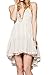 R.Vivimos Womens Summer Halter Deep V Neck Sexy Patchwork Mini Short Dresses Large Beige