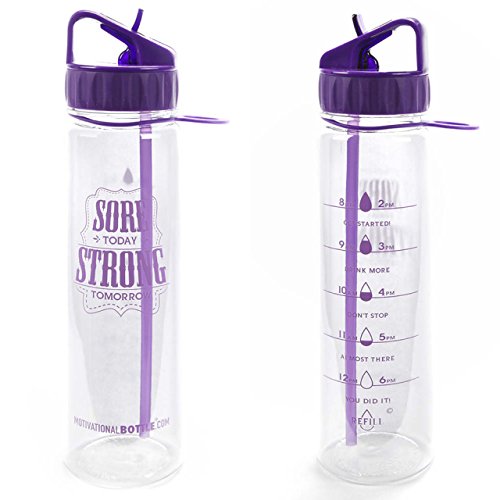30oz Motivational Bottle Fitness Workout Sports Water Bottle with Unique Timeline | Measurements | Goal Marked Times For Measuring Your Daily Water Intake, BPA Free Non-toxic Tritan (purple)