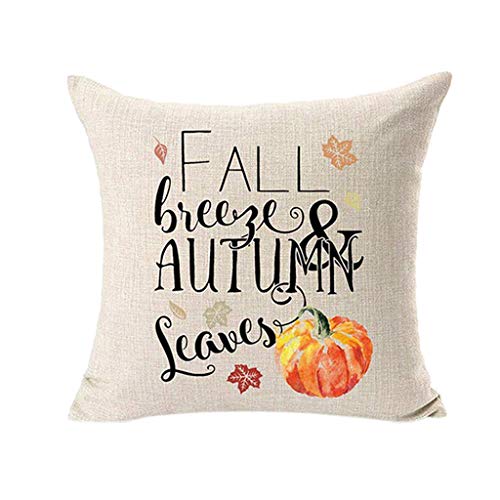Winsummer Set of 4 Autumn Thanksgiving Pillow Covers Fall Pumpkin Harvest Decorative Pillowcases Halloween Pillow Case Cotton Linen Farmhouse Decor Throw Cushion Covers for Car Sofa Bed Couch - Thumbnail 3