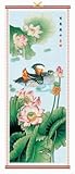 Asian Waterfowl ~ Mandarin Ducks and Lotus Blossoms ~ Rattan Scroll Picture Art Home Decor