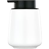 12Oz White Soap Dispenser - Modern Ceramic Lotion Hand Soap Dispenser with Easy-to-Press Black Pump, Reusable and Refillable Liquid Dish Soap Dispensers for Bathroom & Kitchen