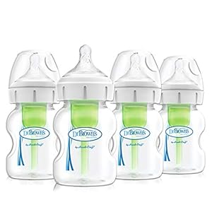 Dr. Brown’s Natural Flow® Anti-Colic Options+™ Wide-Neck Baby Bottles 5 oz/150 mL, with Level 1 Slow Flow Nipple, 4 Pack…