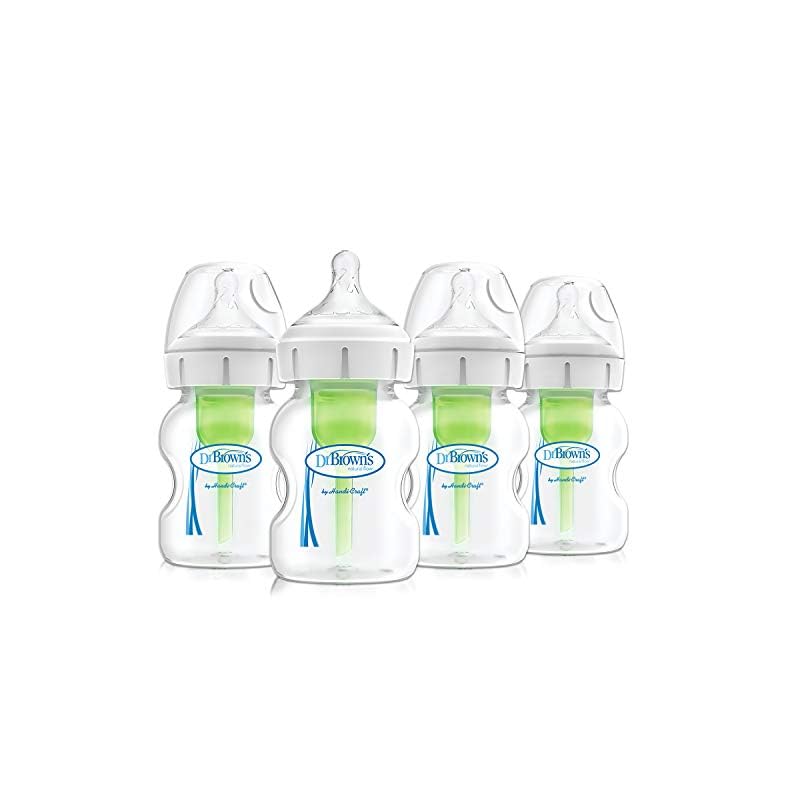 Dr. Brown’s Natural Flow® Anti-Colic Options+™ Wide-Neck Baby Bottles 5 oz/150 mL, with Level 1 Slow Flow Nipple, 4 Pack…