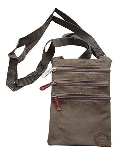 Ladies Crinkled Nylon Small Cross Body Bag Organizer - Brown