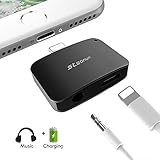 2 in 1 Lightning Adapter for iPhone 7/7 Plus, Steanum Lightning to 3.5mm AUX Headphone Jack Adapter (Audio + Charge) Compatible with iOS 11 - No Calling Function and Music Control (Black)