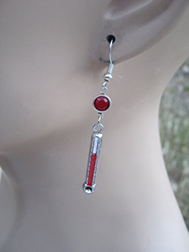 Enameled Thermometer Birthstone Earrings, Personalized Nurse Earrings, Swarovski Crystal Earrings, Meteorologist Gift