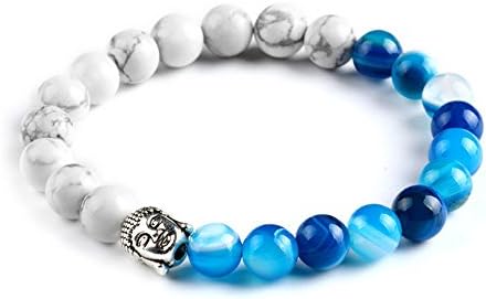NewYork Men Women Tibetan Buddhist Beads Energy Power Crystal Elastic Stretch Beaded Lava Rock Chakra Gemstone Reiki Healing Bracelet (Blue)