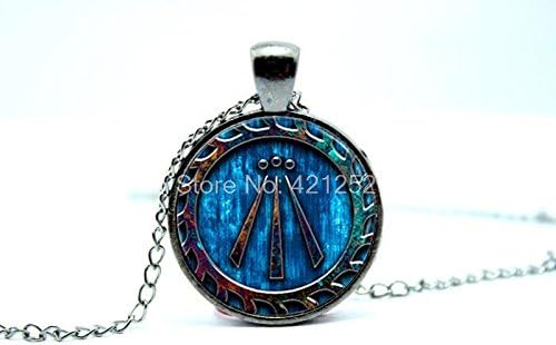 Pretty Lee 2015 Fashion Awen Symbol Druid Pendant Necklace Glass Photo Cabochon Necklace Blue Christmas gift