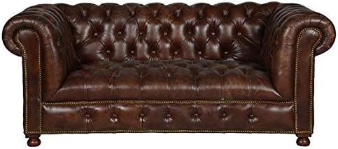 Nayra 58" Chesterfield Top Grain Dark Brown Distressed Leather Button Tufted Sofa