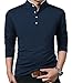 YTD Men's Casual Slim Fit Pure Color Long Sleeve Polo Fashion T-Shirts (US Medium, Long Sleeve Navy)