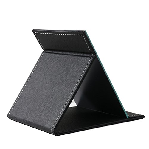 JOLY Protable PU Leather Mirror Folding Desktop Makeup Mirror with Adjustable Stand for Personal Use,Travelling (L, Black)