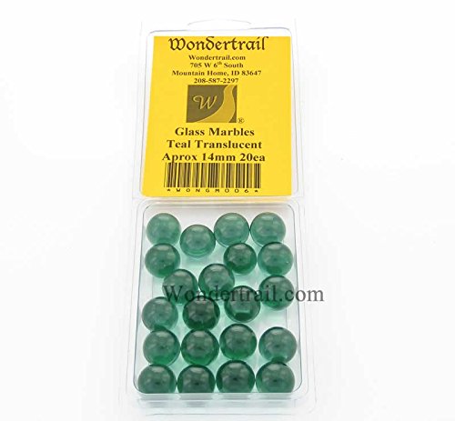Teal Transparent 14mm Glass Marbles Pack of 20 Wondertrail WONGM006