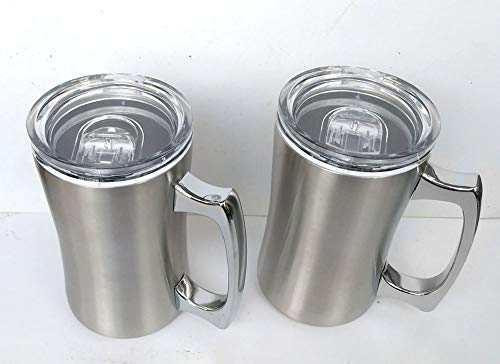 Insulated Cup, 2 Pack, OrgMemory Stainless Steel Coffee Mug, 15 oz Coffee Mug, (450 ml), Double Wall Beer Stein, Tumbler with Handle, Insulated Beer Mug with Lid - Thumbnail 5