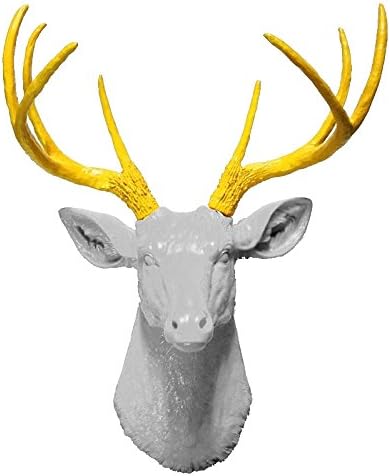White 8 Point Deer Head with Yellow Antlers | Faux Taxidermy | White 8 Point Resin Deer Head with Yellow Antlers | Faux Taxidermy Studio (White-Yellow, 20.5
