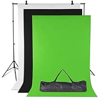 Amzdeal Photography Backdrop Stand Background Stand Support System  6.56ft X 9.84ft Video Photo Studio with Non Woven White Black Green Backdrop and Stand Kit