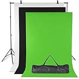 Amzdeal Photography Backdrop Stand Photo Background White Black Green Backdrop and Stand Kit with Carry Bag Non Woven Backdrops for Video Photo Studio