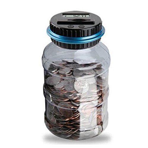 HIGHMIGOU Digital Coin Counter, Automatic Piggy Banks Saving Box Jar with LCD Display Large Capacity Including Dollars and Half Dollars for Office Kids Adults - Clear Jar (Black) - Thumbnail 2