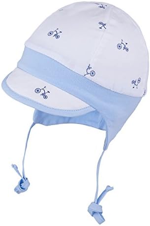 TIE UP 100% Cotton hat with UV +30 SUN PROTECTION Spring Summer BABY BOYS (Newborn-3 months, 3-004039-White/Blue)