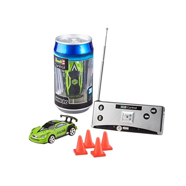 Revell Control 23560 Mini RC Racing-Car aus der Dose mit 40MHz-Fernsteuerung inkl. Ladefunktion, LED-Licht, kurze…