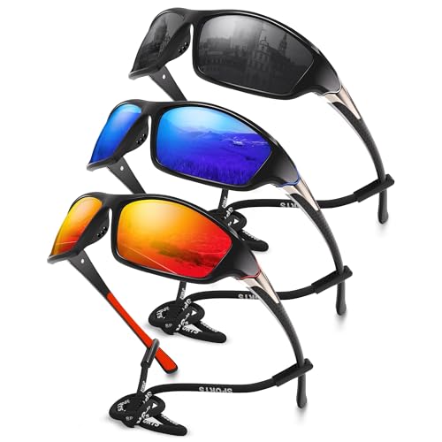 Uniiking® Polarized Sports Sunglasses for Men, Wrap Around UV400 Protection Cycling Glasses, Anti-Glare Men Running Sun Glasses for Riding, Baseball, Fishing, Outdoor (3 Pack)