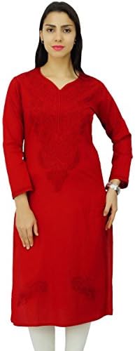 Ethnic Dress Top Tunic Women Kurta Chikan Embroidered Long Sleeve Kurti Size